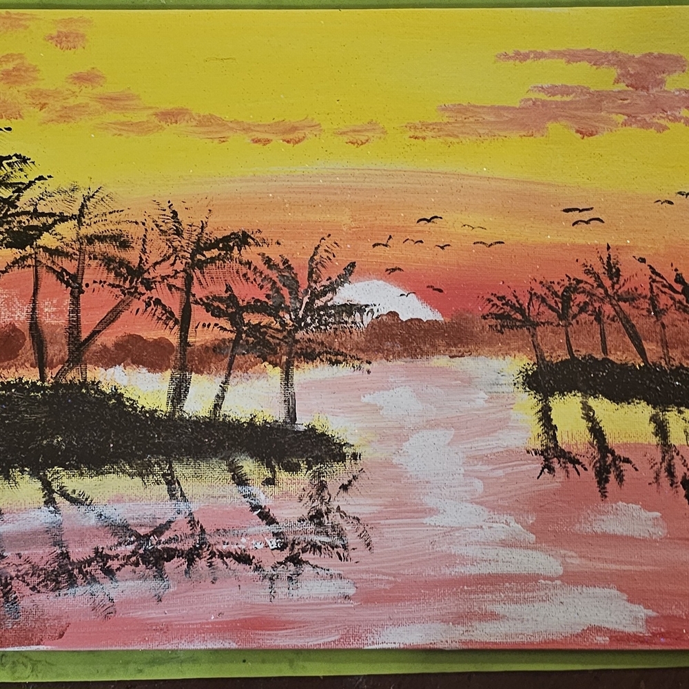 Tropical Sunset Canvas Art with Palm Trees